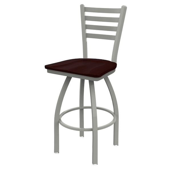 25" Swivel Counter Stool, Nickel Finish, Dark Cherry Oak Seat
